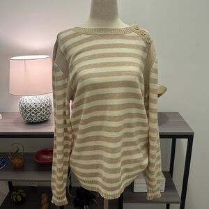 Lane Bryant Striped Button Shoulder Sweater – Tan & Cream – Size 14/16 – NWT